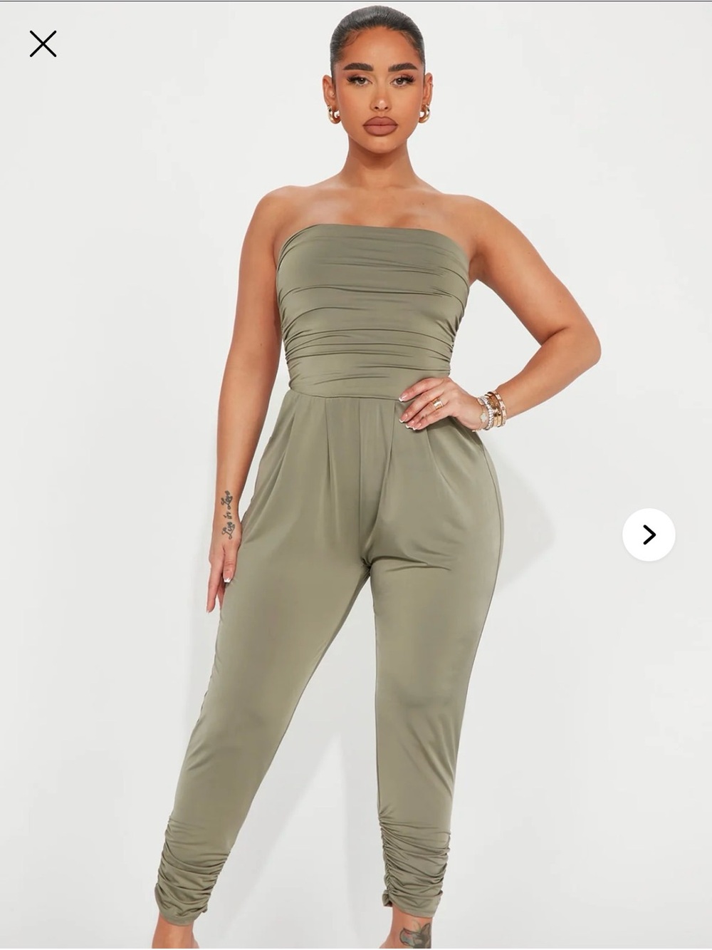 Fashion Nova Sage Strapless Ruched Jumpsuit